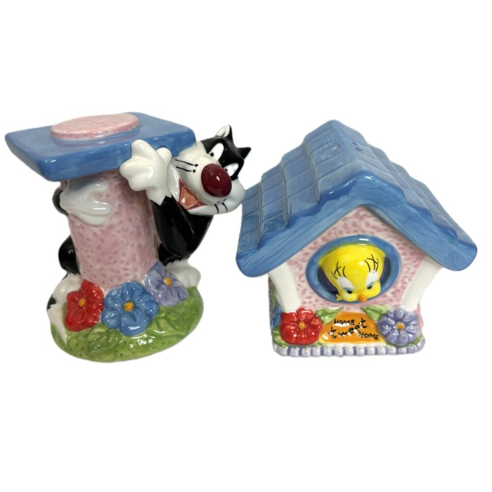 * Sylvester & Tweety Bird House Salt & Pepper Stacking Looney Tunes Set NOS Vtg